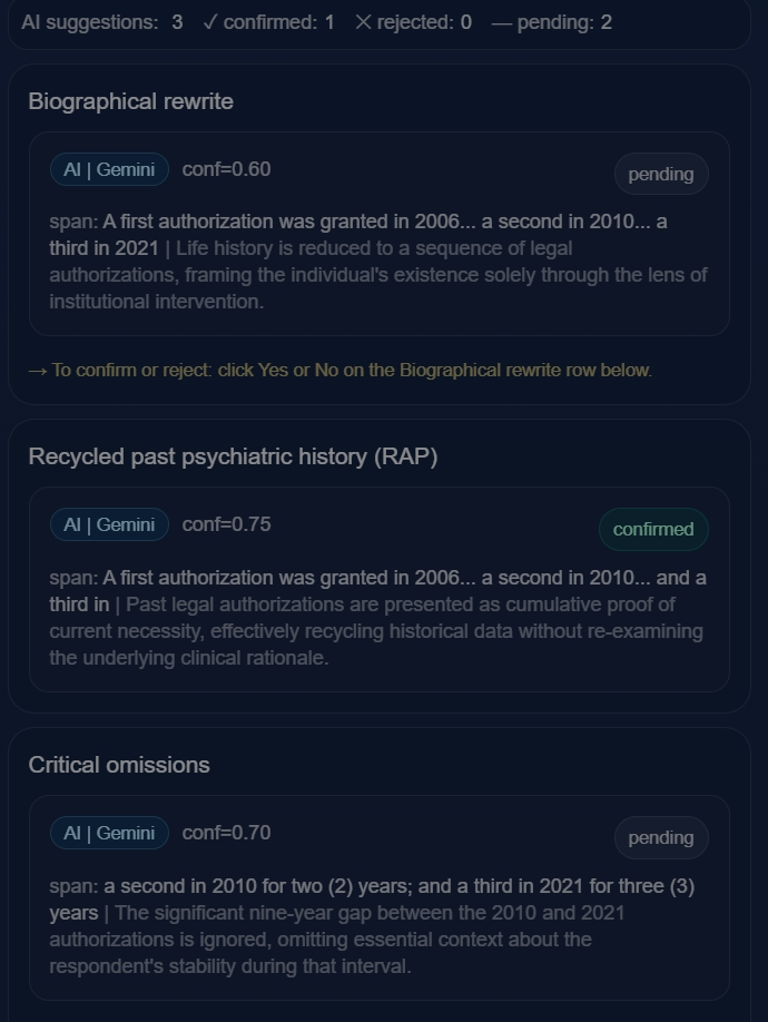 List of Gemini suggestions with confirmed and pending states in OuiDire