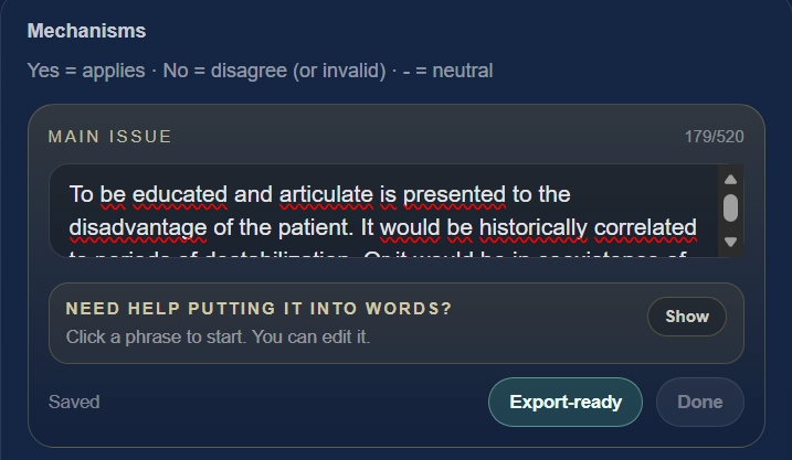 OuiDire human annotation editor with Need help putting it into words prompt